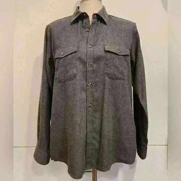 Men's Grey Flanel Long Sleeve Button-up Shirt Size Large - Picture 1 of 7